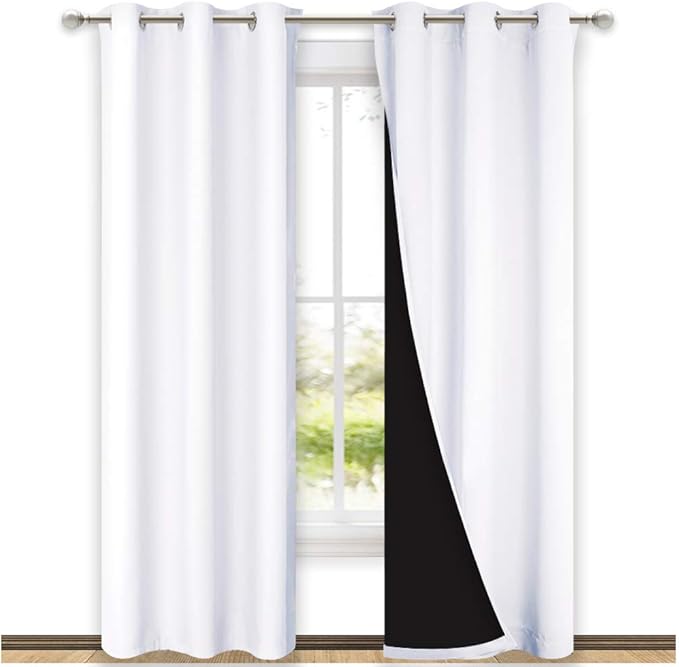 NICETOWN White Blackout Curtains 80 inches Long, Full Light Blocking Drapes with Black Liner for Nursery, Thermal Insulated Draperies for Hall, Villa (2 Pieces, 42" Wide Each Panel, Pure White) by NICETOWN
