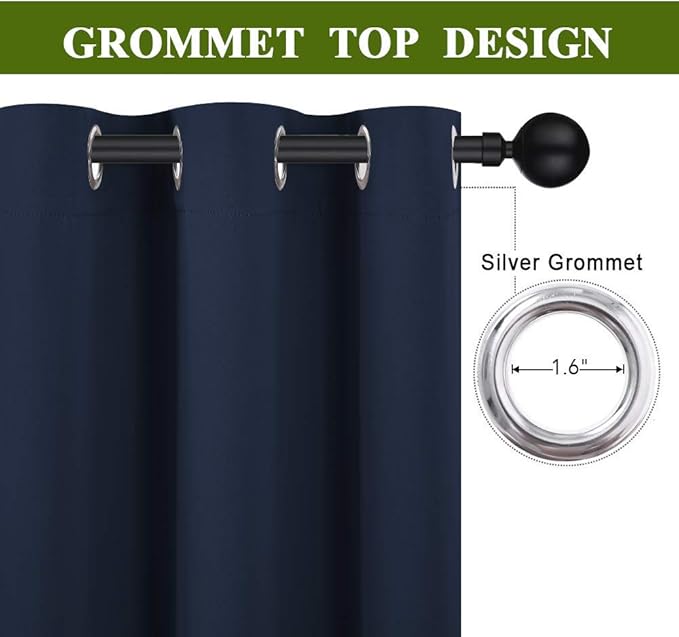 NICETOWN Blackout Curtain and Drape for Kitchen - Thermal Insulated Solid Grommet Top Blackout Panel/Draperies for Kid's Room (Navy, 1 Piece, 70 x 63 Inch) - Image 2