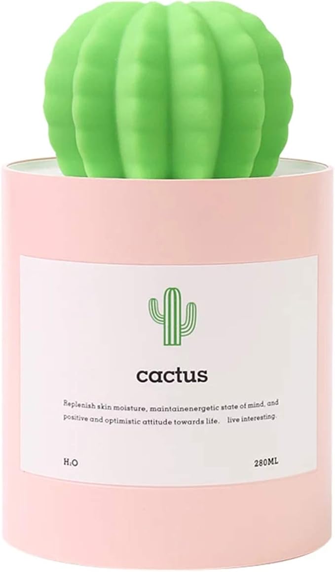 Mini Humidifier, 280ml USB Cool Mist Portable Cactus Air humidifier, Ultra-Quiet Operation for Bedroom Home Office Yoga Car Travel(Pink) by Unknown
