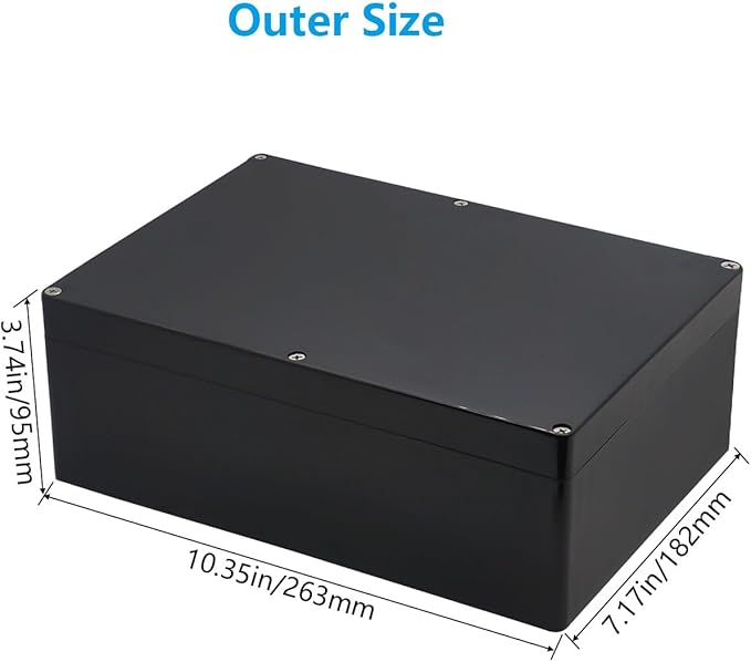 Outdoor Waterproof Junction Box IP67 Project Box ABS Black Electrical Boxes Electronic Enclsoure for DIY Project 10.4 x 7.2 x 3.7 inch (263x182x95mm) - Image 2