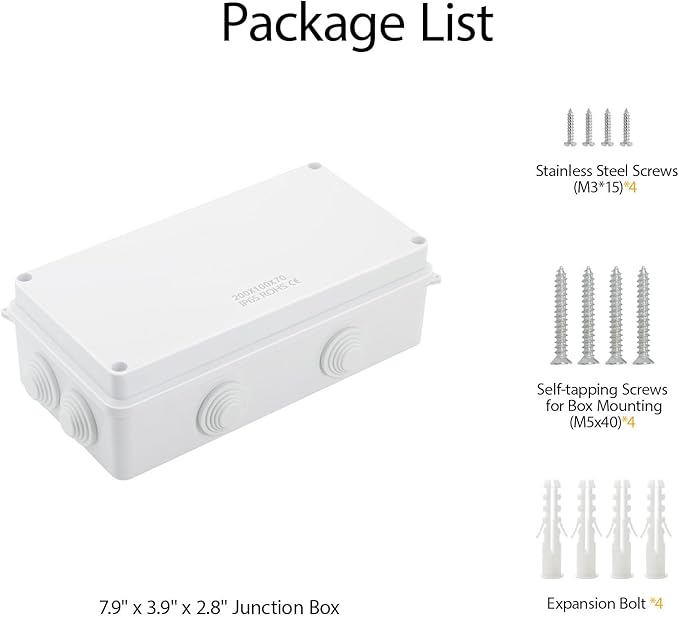 LeMotech ABS Plastic Dustproof Waterproof IP65 Junction Box Universal Electrical Project Enclosure White 7.9 x 3.9 x 2.8 inch (200 x 100 x 70 mm) - Image 8