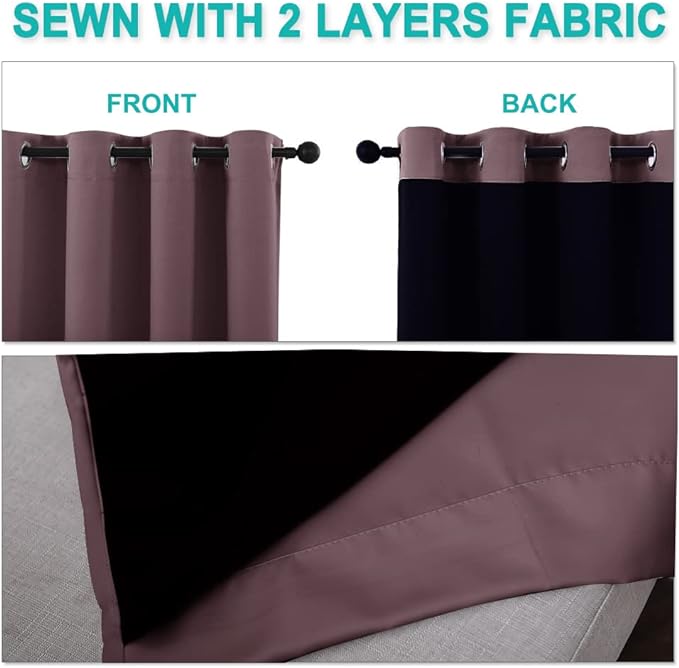NICETOWN Full Shading Curtains for Windows, Super Heavy-Duty Black Lined Blackout Curtains for Bedroom, Privacy Assured Window Treatment (Dry Rose, Pack of 2, 52 inches W x 95 inches L) - Image 5