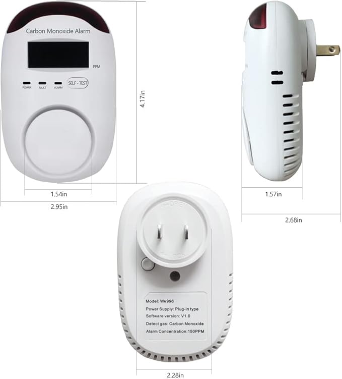 Carbon Monoxide Detectors, WESHLGD Plug-in CO Detector Alarm Monitor with LED Digital Display and Voice Alert for Home/Kitchen - 3 Pack - Image 8