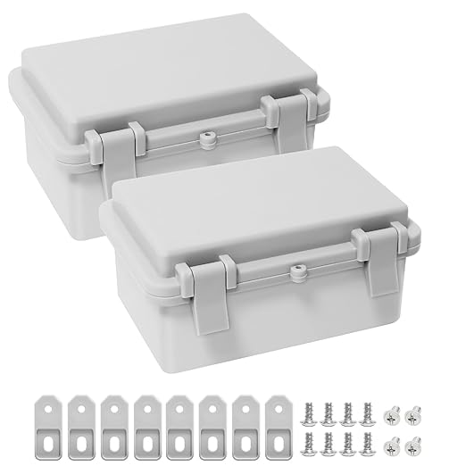 Junction Box, ABS Plastic IP65 Waterproof Dustproof Universal Electrical Enclosure, Hinged Shell Outdoor and Indoor Project Box, 5.9"x 3.9"x 2.8"(150x100x70mm), 2 Pack by LMioEtool