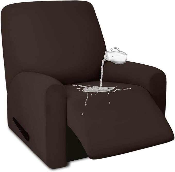 PureFit 100% Dual Waterproof Recliner Cover, Waterproof Couch Cover for Recliner - Stretch Non Slip Fleece Sofa Covers Washable, Leakproof Furniture Protector for Kids, Pets, Dog (Recliner, Chocolate) by PureFit