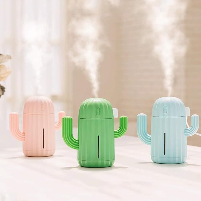 Mini Humidifier Humidifier with Night Light Portable Cactus Air Humidifier Suitable for Yoga Office SPA Bedroom for Home Bedroom Baby (Color : Pink) (Blue) - Image 3