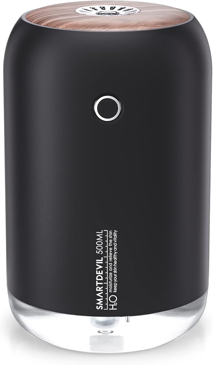 SmartDevil Portable Mini Humidifier, 500ml Desk Plant Humidifier, USB Personal for Bedroom, Office with Night Light, 2 Mist Modes, Black by SmartDevil