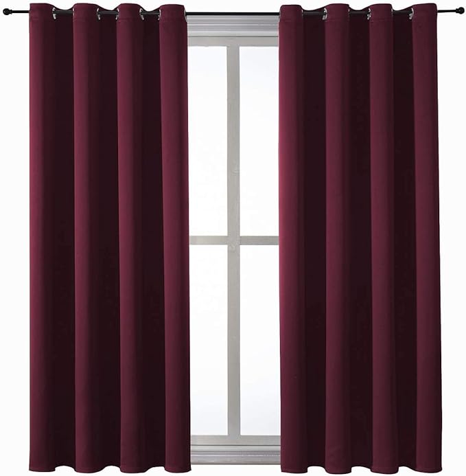 ChrisDowa Grommet Blackout Curtains for Bedroom and Living Room - 2 Panels Set Thermal Insulated Room Darkening Curtains (Burgundy Red, 52W x 63L) - Image 7