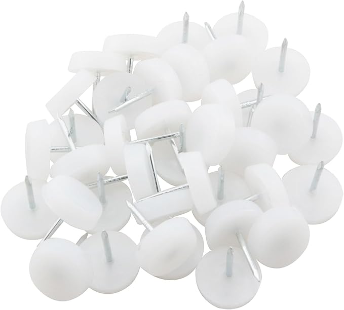 60PCS Chair Table Leg Protectors 14mm Plastic Cap Sliding Flat Nails Anti Furniture Scratch Floor Table Chairs Cabinets Silent Moisture Resistant Round Rubber Feet Nails White - Image 3