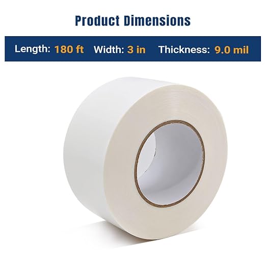 Vapor Barrier Tape, 3 in x 180 ft, High-Adhesion Waterproof Seam Tape for Crawl Spaces and Moisture Barriers, White Polyethylene Tape for Sealing Underlayment, Insulation, and Plastic Liners - Image 2