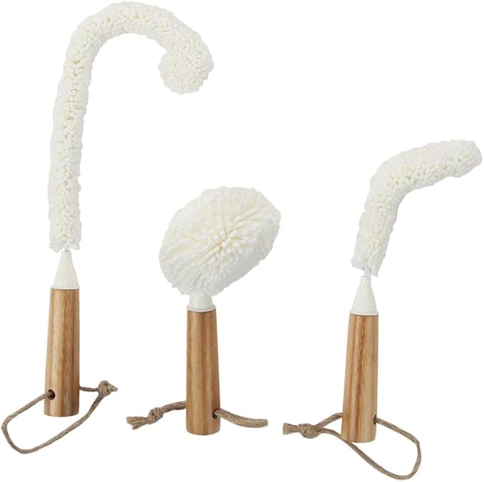 Lily's Home Decanter Cleaning Brush Set with Bamboo Handles, Glassware Cleaning Brushes for Hard to Reach Areas, Ideal for Champagne Flutes, Beer Mugs, Baby Bottles and Narrow Neck Goblets (Set of 3) - Image 6