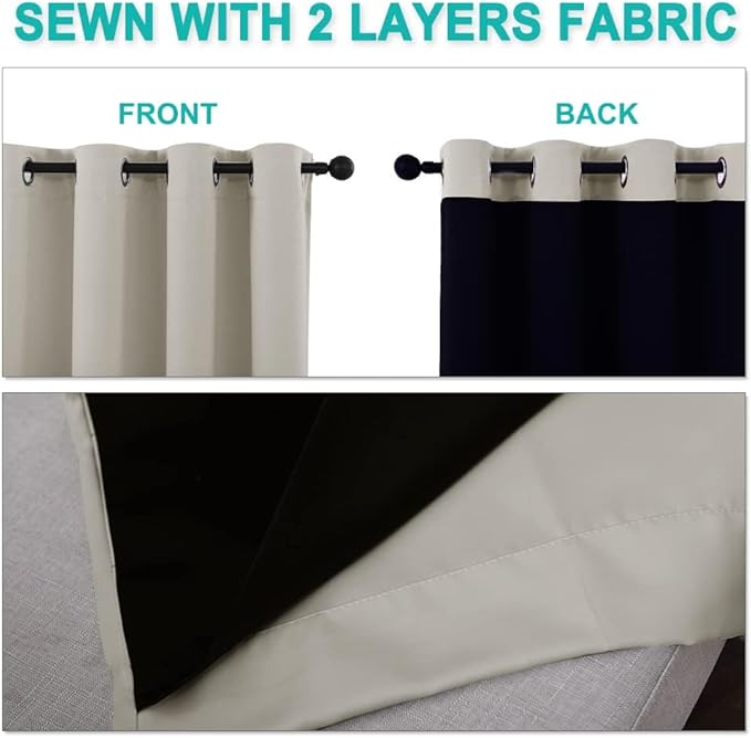 NICETOWN Natural 100% Blackout Lined Curtains, 1 Pair, 37" Width x 50" Length Each Panel, 2 Thick Layers Narrow Wide Window Treatment Panels Thermal Insulated Drapes for Kitchen Small Window - Image 5