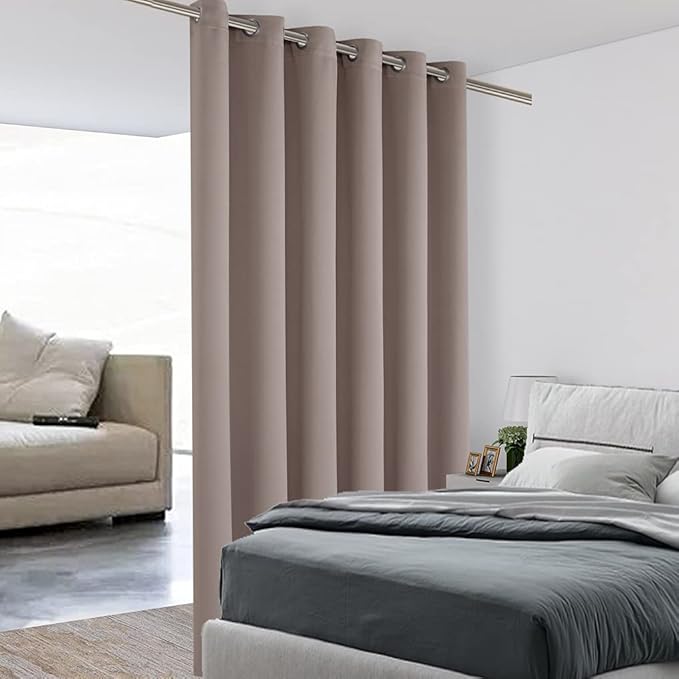 BONZER Room Divider Curtain Total Privacy Wall Noise Reducing Wide Blackout Curtains for Patio Sliding Glass Door, 108L x 70W Inch (9L x 5.8W ft), 1 Panel, Khaki by Bonzer