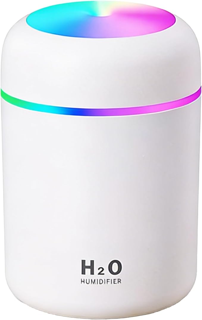 300ml USB Cool Mist Small Humidifier with Colorful Lights,Portable Mini Humidifier, Perfect for Bedroom, Office, Plants, travel & Car, White by Unknown