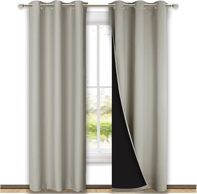 NICETOWN Natural Blackout Curtains 84 inches Long, Full Light Blocking Drapes with Black Liner for Nursery, Thermal Insulated Draperies for Hall, Villa (2 Pieces, 42" Wide Each Panel, Natural) by NICETOWN