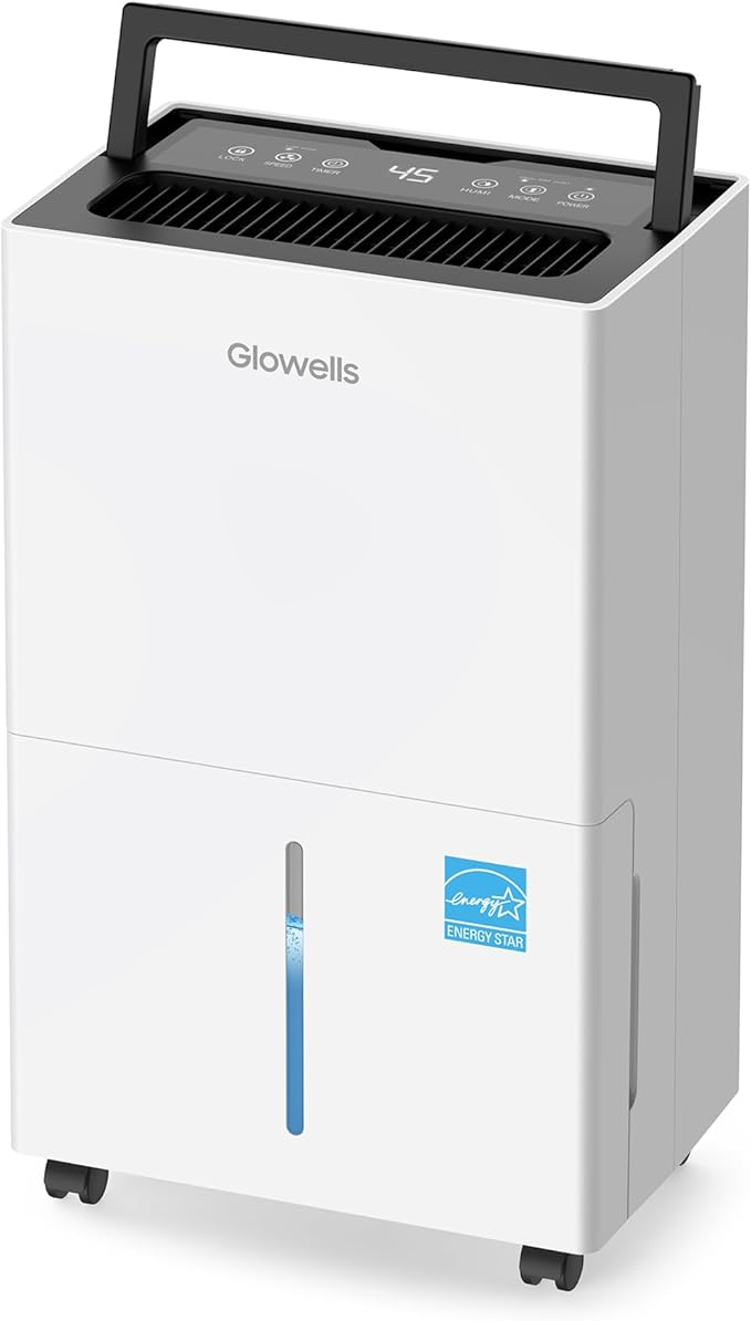 4500 Sq.ft Energy Star Dehumidifier for Home Basement, Glowells 52 Pints Large Room Dehumidifier with Drain Hose & Water Tank 0.58 Gal, Dehumidifiers with Smart Humidity Control, Auto Defrost by Glowells