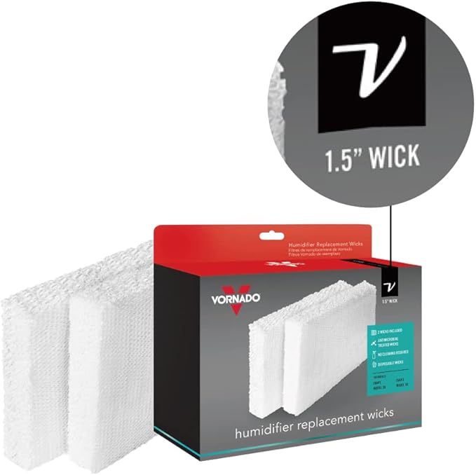 Vornado EVDC500 Energy Smart Evaporative Humidifier with Automatic Shut-off, 2 Gallon Capacity, LED Display & MD1-0002 Replacement Humidifier Wick (2-Pack),White - Image 6