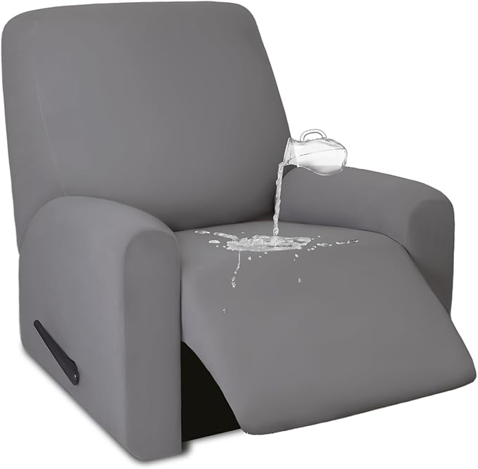 PureFit 100% Dual Waterproof Recliner Cover, Waterproof Couch Cover for Recliner - Stretch Non Slip Fleece Sofa Covers Washable, Leakproof Furniture Protector for Kids, Pets (Recliner, Light Gray) by PureFit