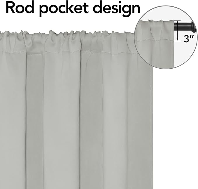 Easy-Going Rod Pocket Blackout Curtains for Bedroom, Room Darkening Window Curtains for Living Room, Thermal Insulated Noise Reduction Solid Window Drapes, 2 Panels(42x72 in, Greyish White) - Image 2