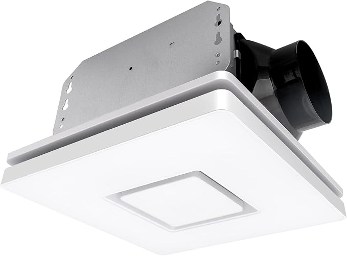 Akicon Bathroom Exhaust Fan with Light, 90 CFM, 1.5 Sones Bath Fan Light Combo, 15W Dimmable 3CCT LED Light with 5W Night Light Ventilation fan for Home, Square, White by Akicon