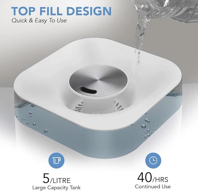 Senville 5L Top-Fill Humidifier for Home, Large Capacity Cool Mist Humidifier, Ultrasonic, With Essential Oil Diffuser for Aromatherapy White - Image 3