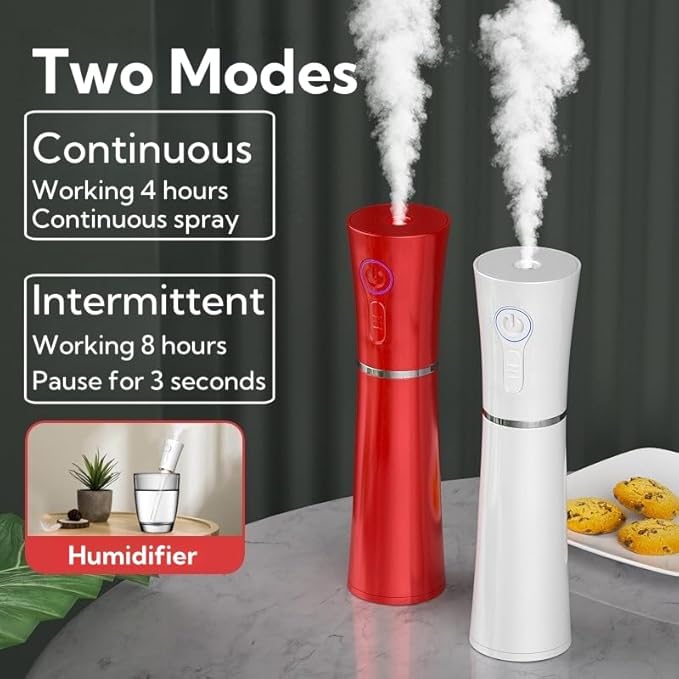 Portable Small Humidifier Dual Nozzle - Large Cool Mist Humidifiers Double Spray Ports, Water Shortage Protection, Ultra-Quiet, Mini Humidifier for Bedroom Plants Office Car Travel (White) - Image 6