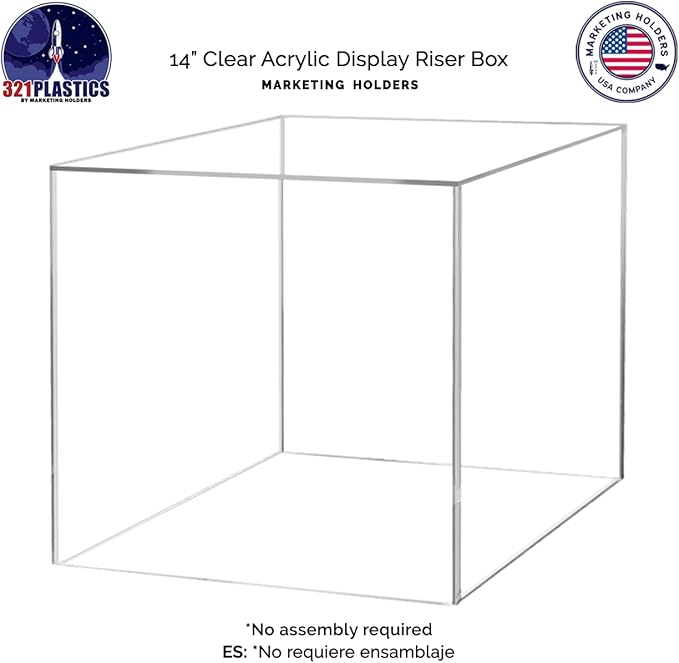 14" Clear Acrylic Display Box with One Open Side No Lid Versatile Square Plexiglass Merchandise Storage Bin or Retail Product Riser by Marketing Holders - Image 6