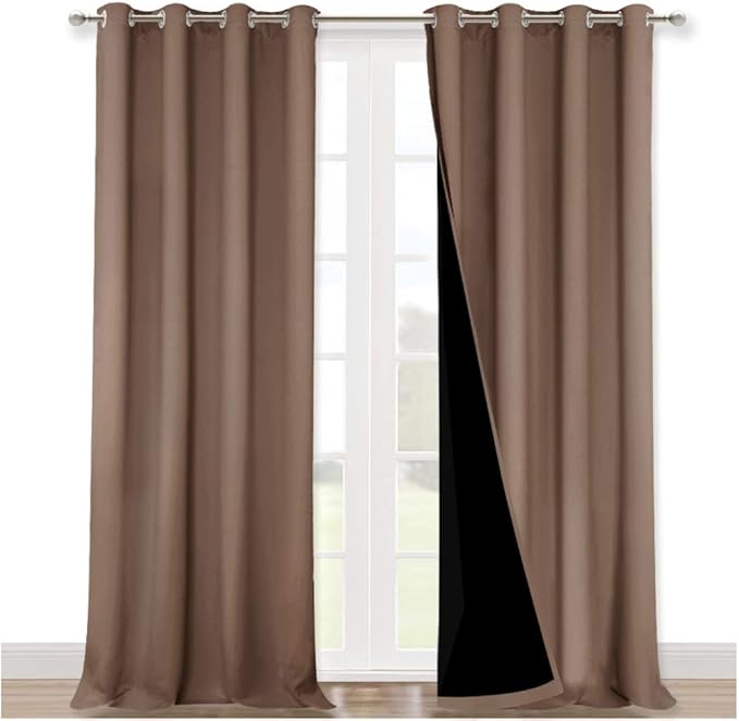 NICETOWN 100% Blackout Curtains Thermal, Noise Reduction and Privacy Curtains for Patio Door, Black Lined Blackout Drapes with Grommet Top, Cappuccino, 1 Pair, W52 x L102 by NICETOWN