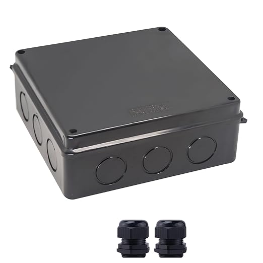 Junction Box, Reserved Holes Electrical Boxes Waterproof IP65 ABS Plastic Electrical Power Cord Enclosure Project Box Black 7.9 x 7.9 x 3.1 inch(200x200x80mm) by LuSumtly