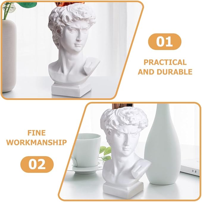 DOITOOL Greek Statue of David Collectible Figurine Cute Vase Vases for Decor Face Flower Dried Flower Vase Decorative Planter Greece Ornaments White Resin - Image 3