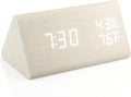 OCT17 Wooden Alarm Clock, Wood Alarm Clock Smart LED Digital Clock for Bedroom/desks, Upgraded with Time Temperature, Adjustable Brightness and Voice Control, Humidity Displaying - White by OCT17