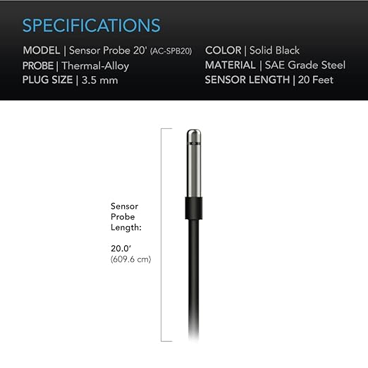AC Infinity Controller Sensor Probe, Stainless Steel 20’ Waterproof Temperature Humidity Probe, Climate Detector for CLOUDLINE Airlift AIRTITAN AIRBLAZE CLOUDWAY T-Series Controllers - Image 5