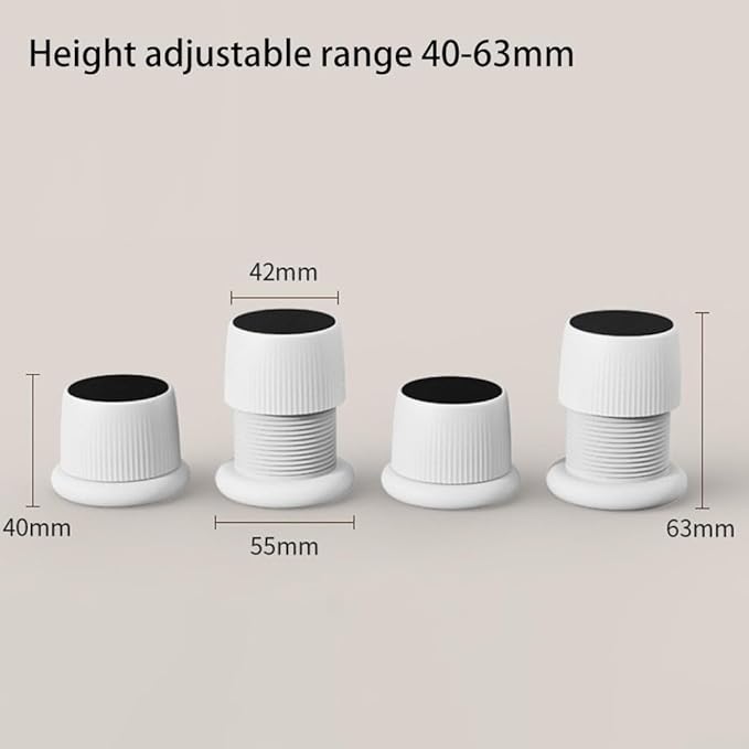 Adjustable Furniture Levelers 40-63mm, Anti-Slip Appliance Risers for Laundry Machines, Noise Reducing Floor Protectors with Moisture Resistant & Non-Slip Design, 4-Pack(White) - Image 3