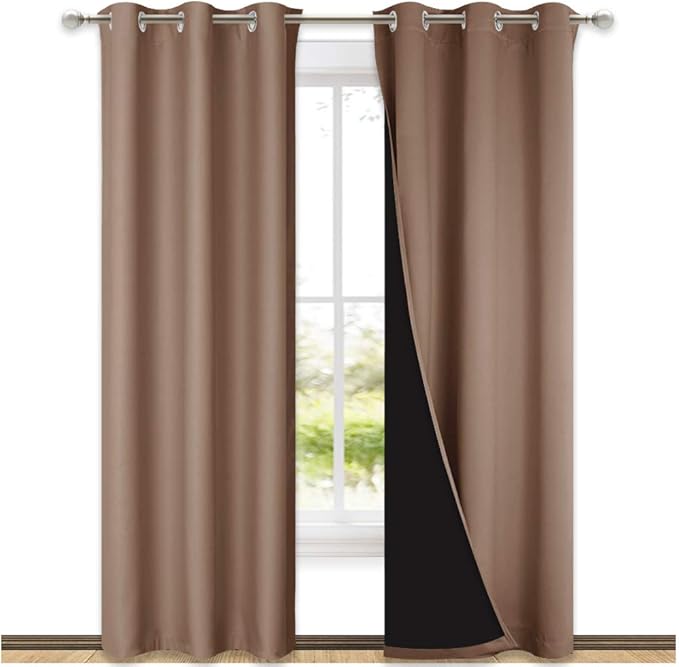 NICETOWN 100% Blackout Curtains Thermal, Noise Cancellation and Privacy Truly Blackout Curtains for Patio Door, Black Lined Blackout Drapes with Grommet Top, Cappuccino, 1 Pair, W42 x L84 by NICETOWN