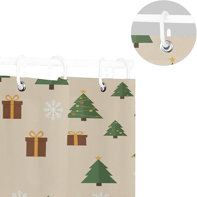 Christmas Tree Beige Shower Curtain Liner 72×72 inch for Bathroom Curtain Anti Mold Shower Curtain with Hooks Bathroom Accessories - Image 5