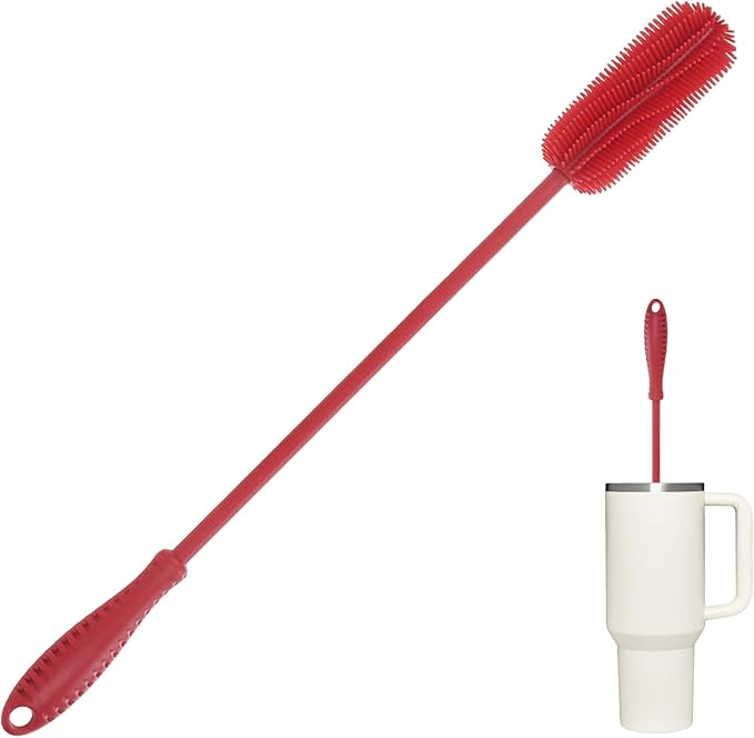 15.7" Silicone Bottle Brush, ddLUCK Water Bottle Cleaner Brush for Stanley, Hydroflasks, Glass, Thermos Sports Bottle, Vase and Glassware, Bottle Brush Cleaner for Small Narrow Neck Containers (Red) by ddLUCK