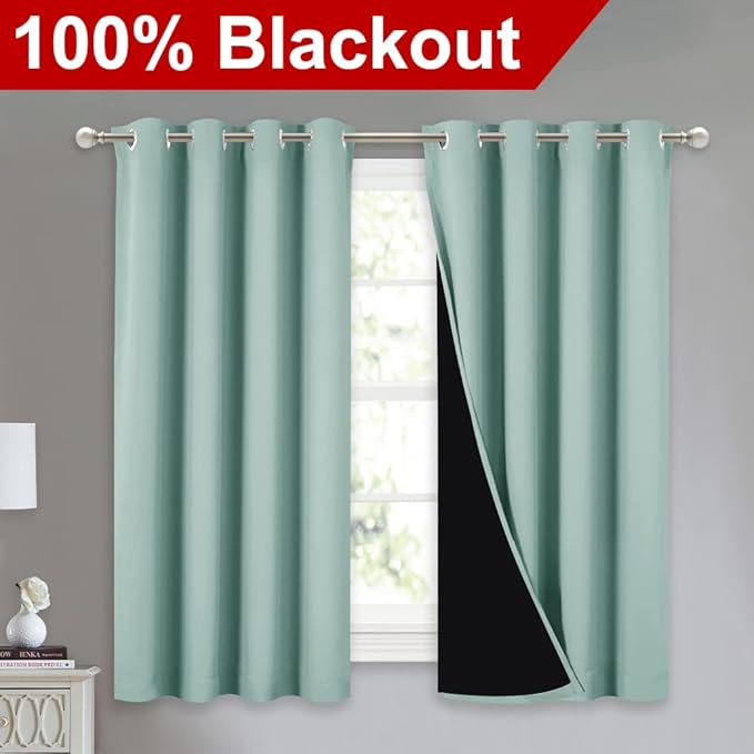 NICETOWN 100% Blackout Curtains 54 inches Long, Double-Deck Completely Blackout Window Treatment Thermal Insulated Lined Drapes for Small Window (Aqua Blue, 1 Pair, 52 inches Width Each Panel) - Image 2