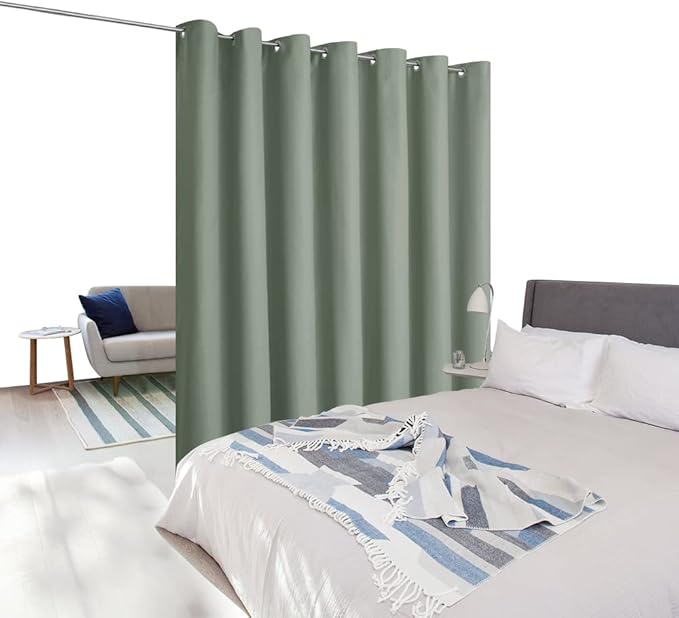 NICETOWN Greyish Green Room Separating Divider, Room Divider Curtain Screen Partition, Function Thermal Blackout Patio Door Curtain, Sliding Door Insulated Curtain for Patio, 8.3ft Wide x 12ft Long - Image 2
