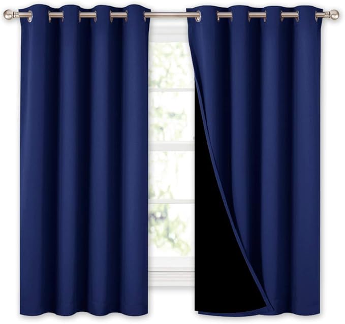 NICETOWN 100% Blackout Curtains with Black Liners, Thermal Insulated 2-Layer Lined Drapes, Energy Efficiency Small Window Draperies for Dining Room (Royal Blue, 2 Panels, 52 inches W by 54 inches L) by NICETOWN