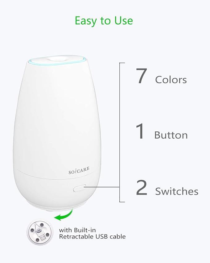 SOICARE Car Diffuser (2nd Generation), Small Portable Car Essential Oil Diffuser with Built-in USB Cable, Mini Aromatherapy Air Scent Humidifier Diffuser for Travel/Office/Home (White) - Image 2
