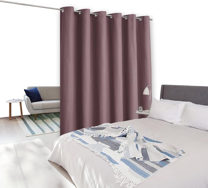 NICETOWN Room Dividers Curtains Screens Partitions, Extra Wide Grommet Top Handing Room Dividers Blackout Curtain Panel for Apartment, Studio (Dry Rose, Single Pack, 8ft Tall x 10ft Wide) - Image 2