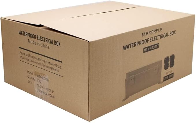 MAKERELE Outdoor electrical Box Weatherproof Includes Internal Mounting Panel 15.7"*11.8"*6.7" (400 * 300 * 170mm) Large Project Box For Electronics Hinged Cover Plastic Clip With 2 NPT 3/4” Glands - Image 8