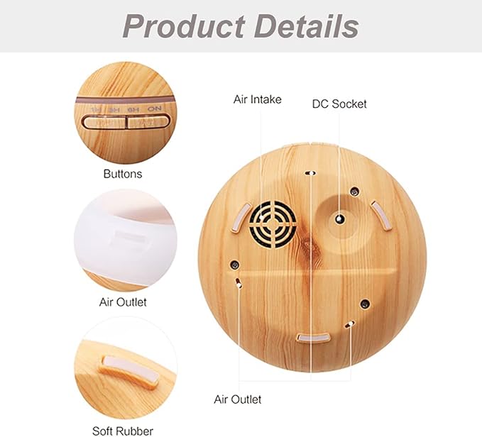 Wood Grain Aroma Diffuser 300 ml Light Yellow, U-MATE, Essential Oils, Ultrasonic Cool Mist Humidifier, 7 Colors Light and 4 Timing, for Office Home Study Yoga Spa - Image 6