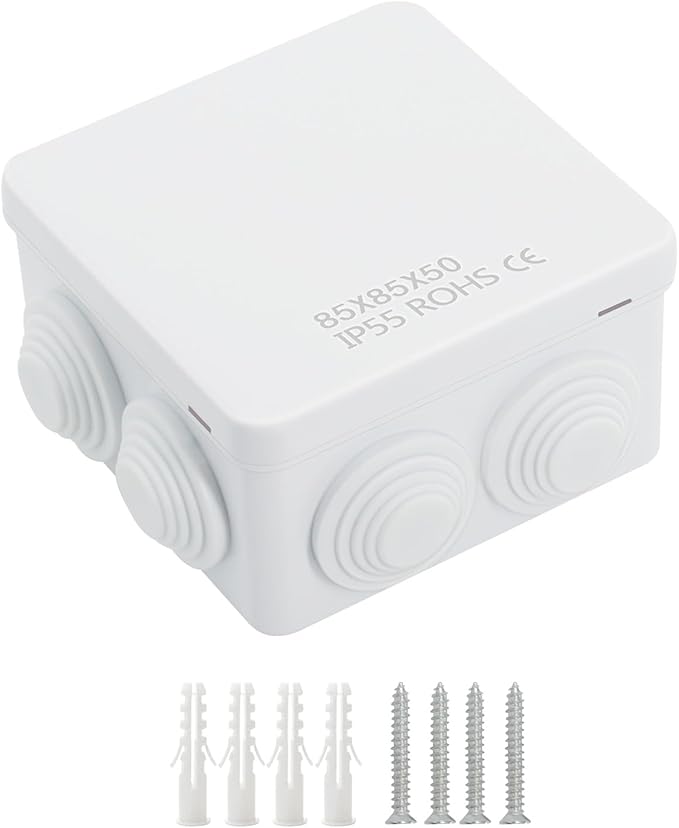 LeMotech ABS Plastic Dustproof Water Resistant IP55 Junction Box Universal Electrical Project Enclosure White 3.4 x 3.4 x 2 inch (85 x 85 x 50 mm) by LeMotech