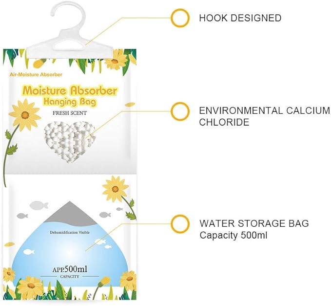 CANAGER Hanging Moisture Absorber, Fresh Scent Moistureproof Desiccant Hanging Bag，Dehumidifier Bag (8 packs) Hanging Closet Dehumidifier Bags, Moisture Absorb 12.5 oz - Image 3