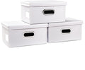 PRANDOM Collapsible Storage Box with Lid [3-Pack] Leather Fabric Foldable Storage Bin Organizer Container Basket Cube with Cover for Home Bedroom Closet Office Nursery White(13.6x9.6x6.9) by Prandom