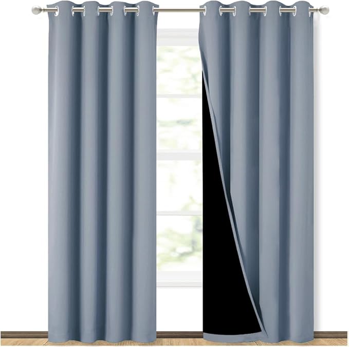 NICETOWN 100% Blackout Curtains 84 inches Long, Vintage Blue, 52 inches Wide, Pair of Energy Smart & Noise Blocking Out Drapes for Baby Room Window, Thermal Insulated Guest Room Lined Window Dressing by NICETOWN