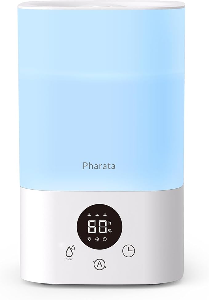 Smart Humidifiers for Bedroom Large Room, 3.5L Top Fill Cool Mist Air Humidifiers for Home Baby Plants Nursery, Humidity Control & Night Light, White by pharata