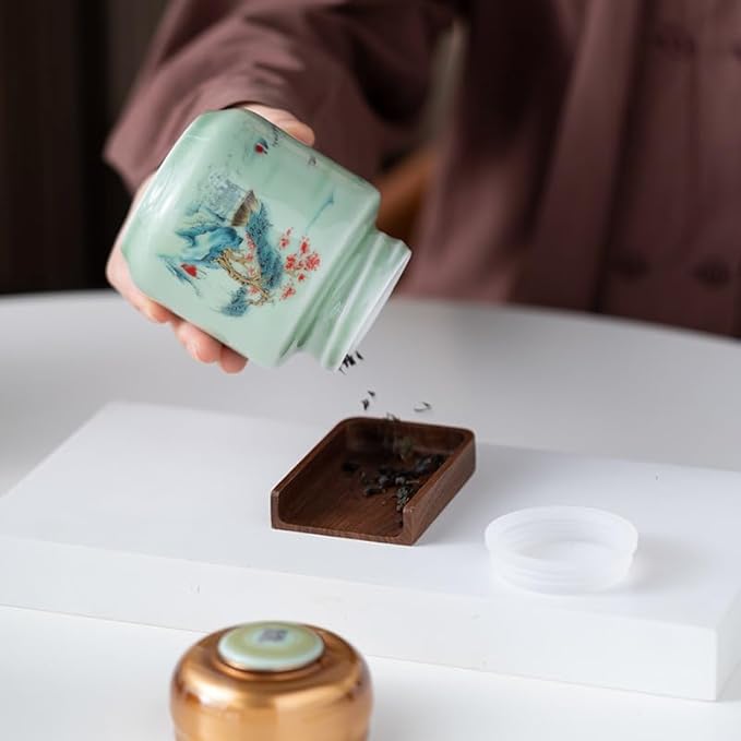 Storage Tank Ceramic Liquid Sealed Jar With Silicone Lid Leak-proof Chinese Medicine Ointment Square Jar Honey Storage Jar Ointment Tea Jar Tea Storage Caddy(C) - Image 5