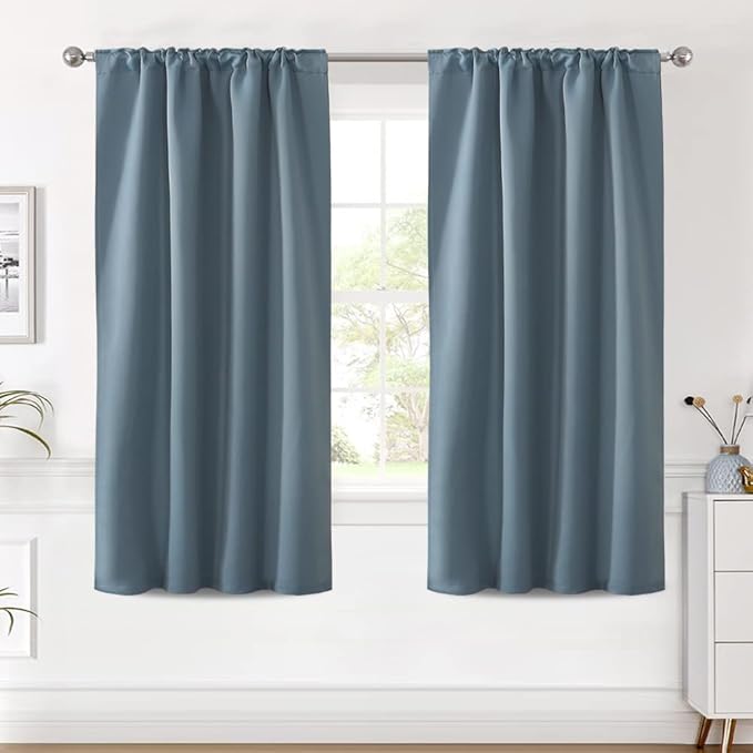 H.VERSAILTEX Blackout Curtains Thermal Insulated Window Treatment Panels Room Darkening Blackout Drapes for Living Room Back Tab/Rod Pocket Bedroom Draperies (2 Panels, Stone Blue, 42 x 63 Inch) - Image 2